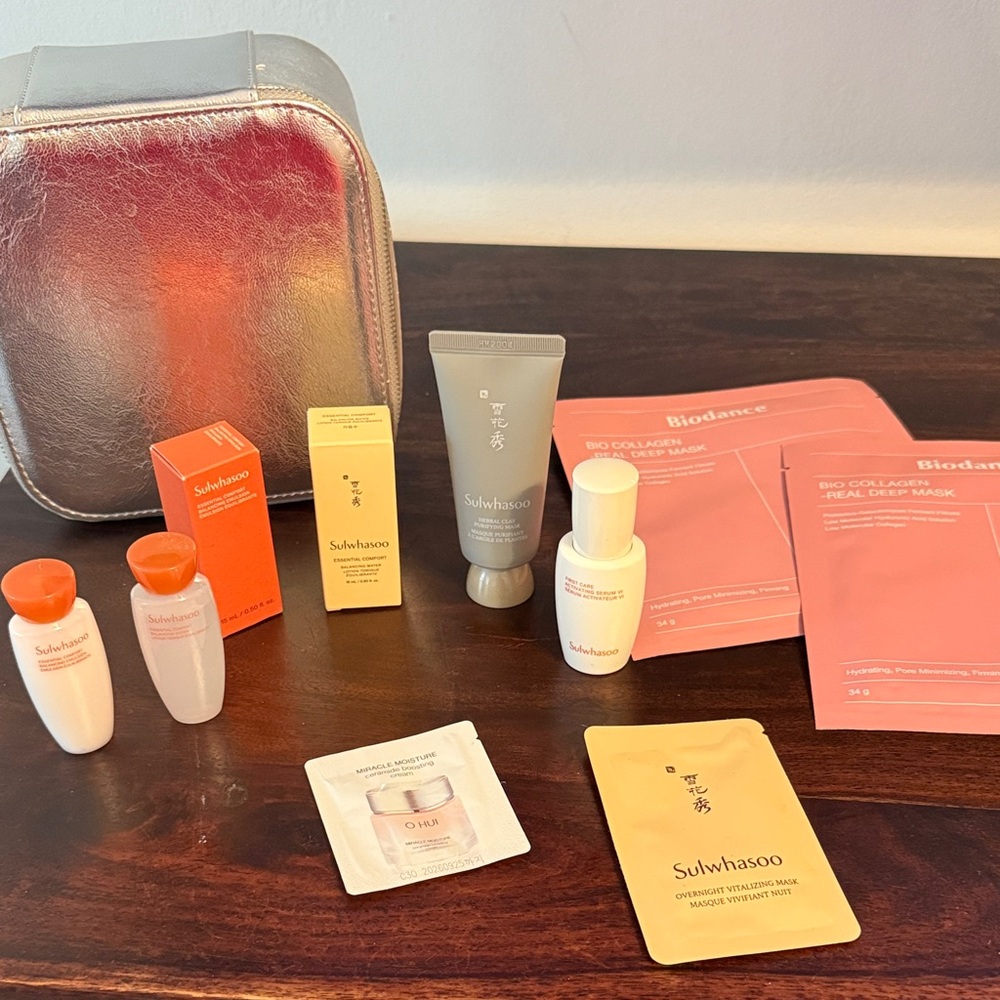 Korean Skincare Set Samples w/Silver Makeup
Box Sulwhasoo and Biodance Products
